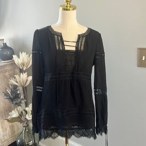 White House Black Market Sheer Tunic with Lace Detailing.